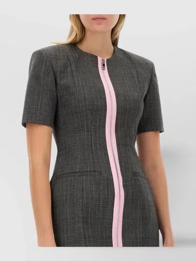 MSGM WOOL CHECKERED SHORT SLEEVES FITTED DRESS