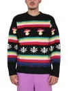Msgm Cross-neck Knitwear With Pixelated Motifs In Black