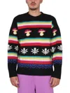 Msgm Cross-neck Knitwear With Pixelated Motifs In Multi
