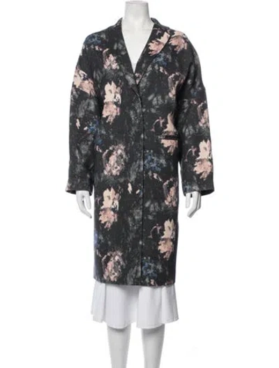 Pre-owned Msgm Wool Floral Print Coat In Grey/pink
