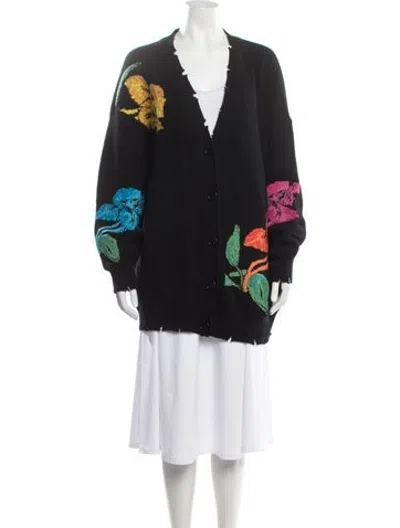 Pre-owned Msgm Wool Floral Print Sweater In Black