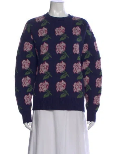 Pre-owned Msgm Wool Floral Print Sweater In Blue