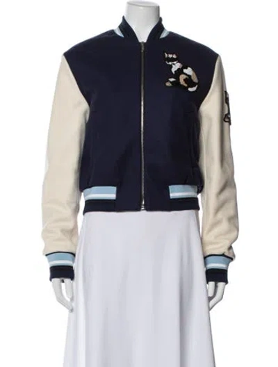 Pre-owned Msgm Wool Graphic Print Bomber Jacket In Blue