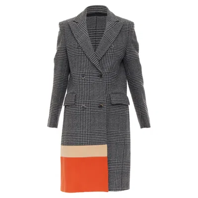 Pre-owned Msgm Wool Houndstooth Color Block Double Breasted Coat In Black