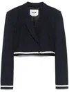 Msgm Wool Jacket With Contrast Trim And Shoulder Pads In Blue