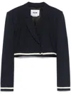 Msgm Wool Jacket With Contrast Trim And Shoulder Pads In Blue