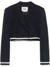 Msgm Wool Jacket With Contrast Trim And Shoulder Pads In Blue