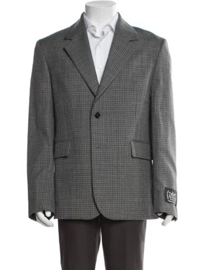 Pre-owned Msgm Wool Plaid Print Blazer In Gray