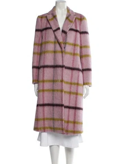 Pre-owned Msgm Wool Plaid Print Coat In Pink