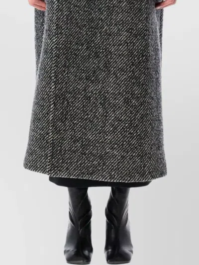 Msgm Wool Spigato Long Coat With Diagonal Stripes In Gray