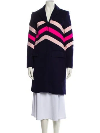 Pre-owned Msgm Wool Striped Faux Fur Coat In Blue