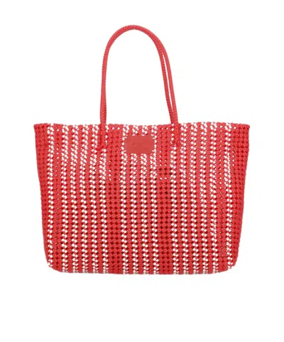 Msgm Woven Handbag In Red