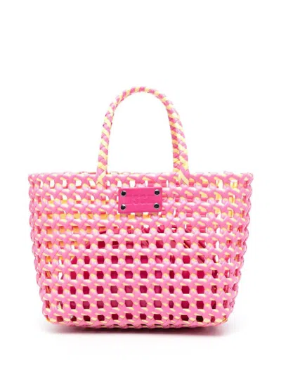 Msgm Woven Tote  Bags In Pink & Purple