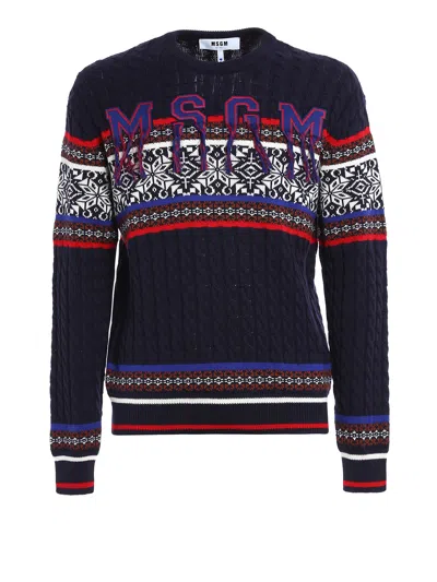 Msgm Woven Wool Blend Crewneck In Multi