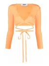 Msgm Wrap Knitted Crop Top In Naranja
