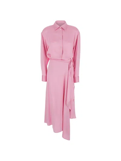Msgm Wrap-style Asymmetric Dress In Pink