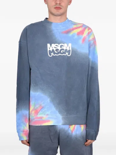 Msgm X Butter Studio Tie-dye Logo-detail Sweatshirt In Blue