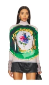 Msgm Floral-print High-neck T-shirt In 그레이