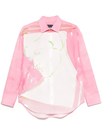 Msgm X Luke Edward Hall Illustration-print Shirt In Pink