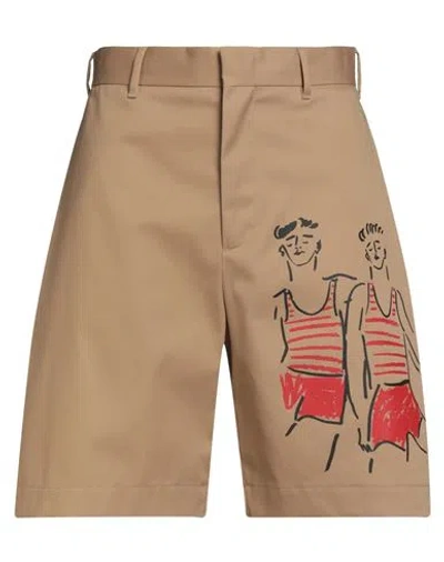 Msgm X Luke Edward Hall Man Shorts & Bermuda Shorts Camel Size 32 Polyester, Cotton In Brown