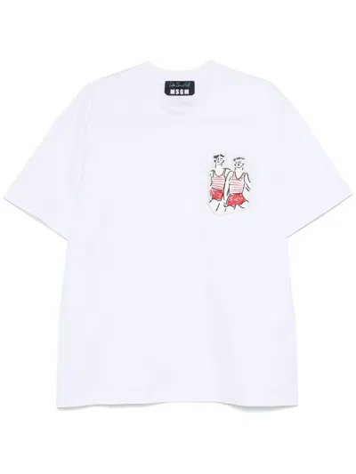 Msgm X Luke Edward Hall Sailors In Love Patch T-shirt In White