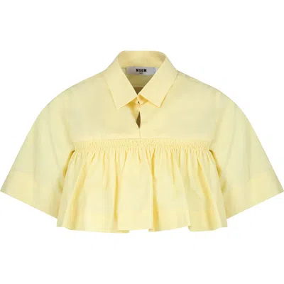 Msgm Kids' Yellow Crop Shirt For Girl With Logo