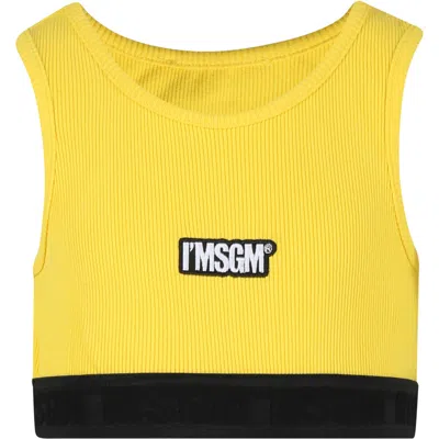 Msgm Kids' Yellow Crop Top For Girl With Logo