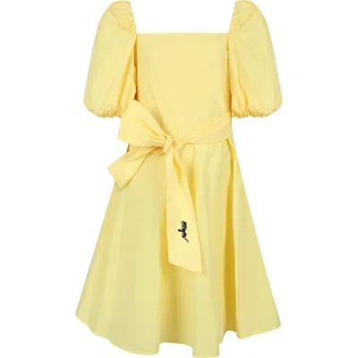 Msgm Kids' Yellow Dress For Girl With Logo