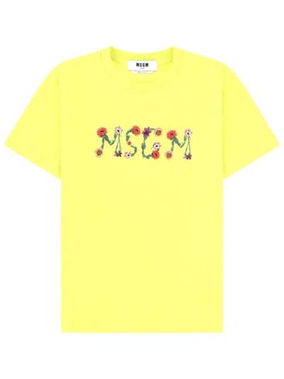 Msgm Yellow Graphic Crew Neck T-shirt
