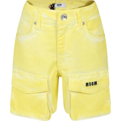 Msgm Kids' Yellow Shorts For Girl With Logo