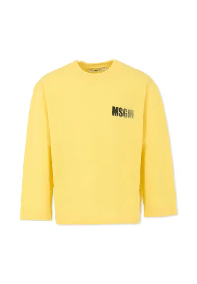 Msgm Yellow Sweater For Kids With Logo