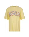 MSGM YELLOW T-SHIRT WITH FLORAL COLLEGE LOGO