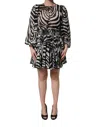 Msgm Black White Zebra Puff Sleeves Mini Dress In Black