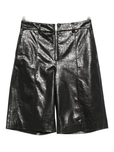 Msgm Zip-detail Leather Shorts In Black