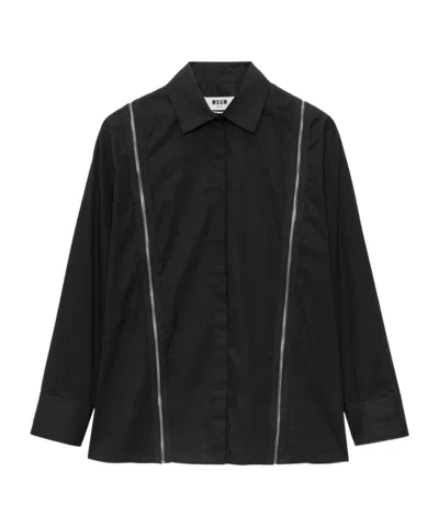 MSGM MSGM ZIP-DETAILED LONG-SLEEVED STRAIGHT HEM SHIRT
