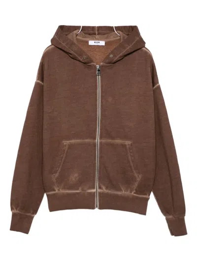 Msgm Kids' Zip-fastening Hoodie In Brown