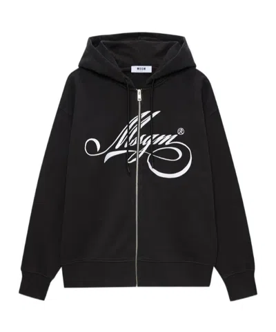 Msgm Zip Hooded Sweater In Black