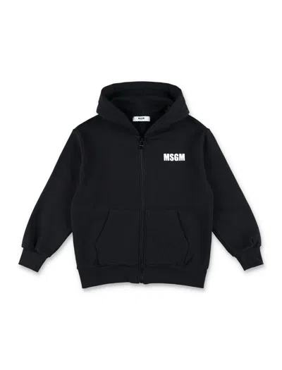 Msgm Kids' Zip Hoodie In Nero
