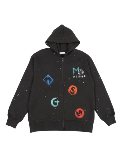 Msgm Kids' Zip Hoodie Boy In Black