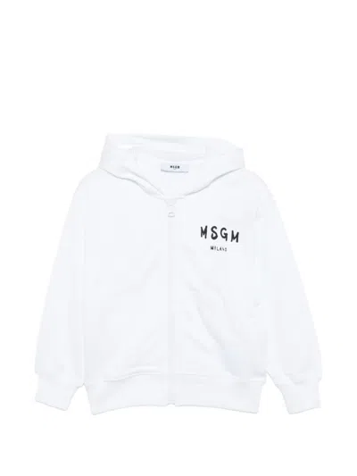 Msgm Kids' Zip Hoodie In White