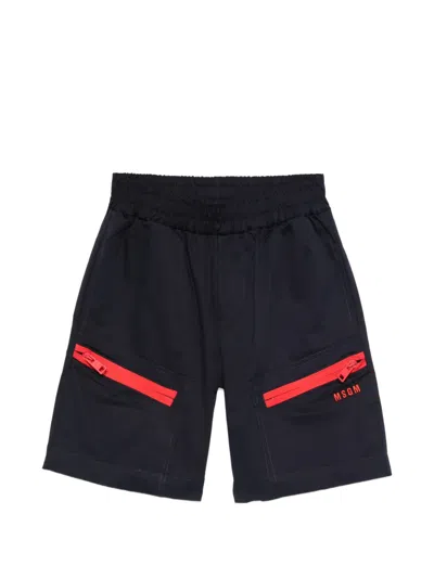 Msgm Kids' Zip-pocket Shorts In Blue