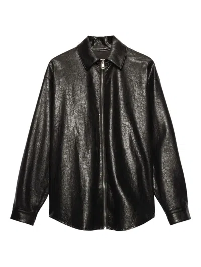 Msgm Zip-up Collared Coat In Black