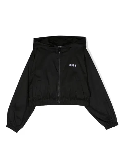 Msgm Kids' Zip-up Hooded Jacket In Black