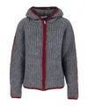 Msgm Zip-up Hooded Knitted Cardigan In Gray