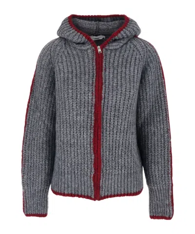 MSGM MSGM ZIP-UP HOODED KNITTED CARDIGAN