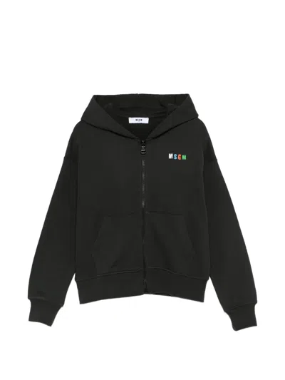 Msgm Zip-up Hoodie In Black
