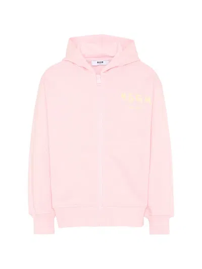Msgm Kids' Zip-up Hoodie In Pink