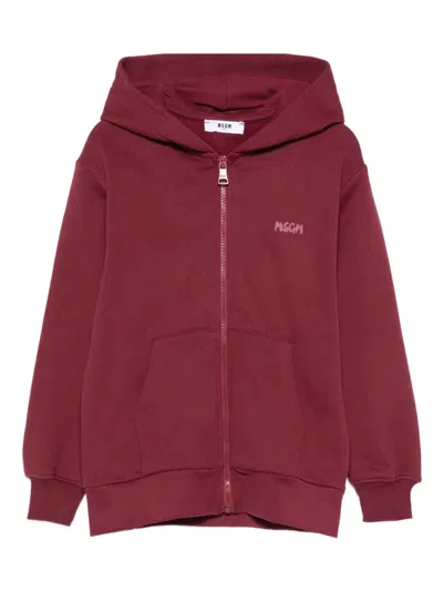 Msgm Kids' Zip-up Hoodie In Red