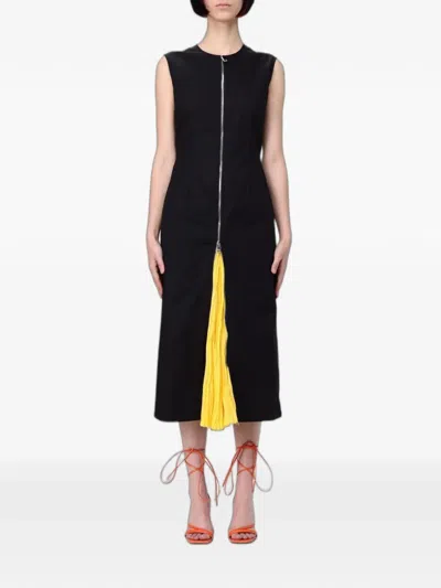 Msgm Zip-fastening Cut-out Midi Dress In Black