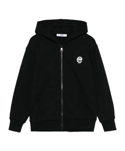 Msgm Zippered Hoodie In Black